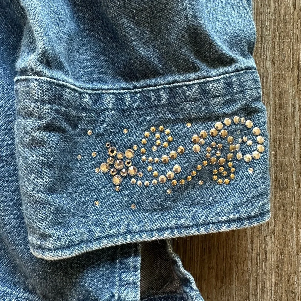 Vintage star bedazzled chambray top size L - Picture 2 of 8